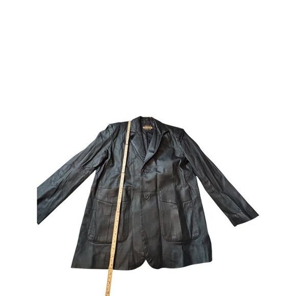 Men's Black Leather Bomber Jacket - Picture 4 of 7